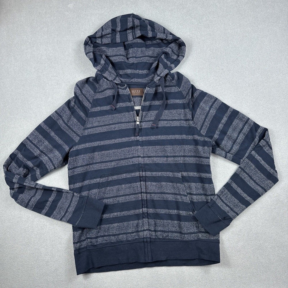 Jachs New York Mens Hoodie Fall Jacket Full Zip Navy Stripe Sz Medium Soft
